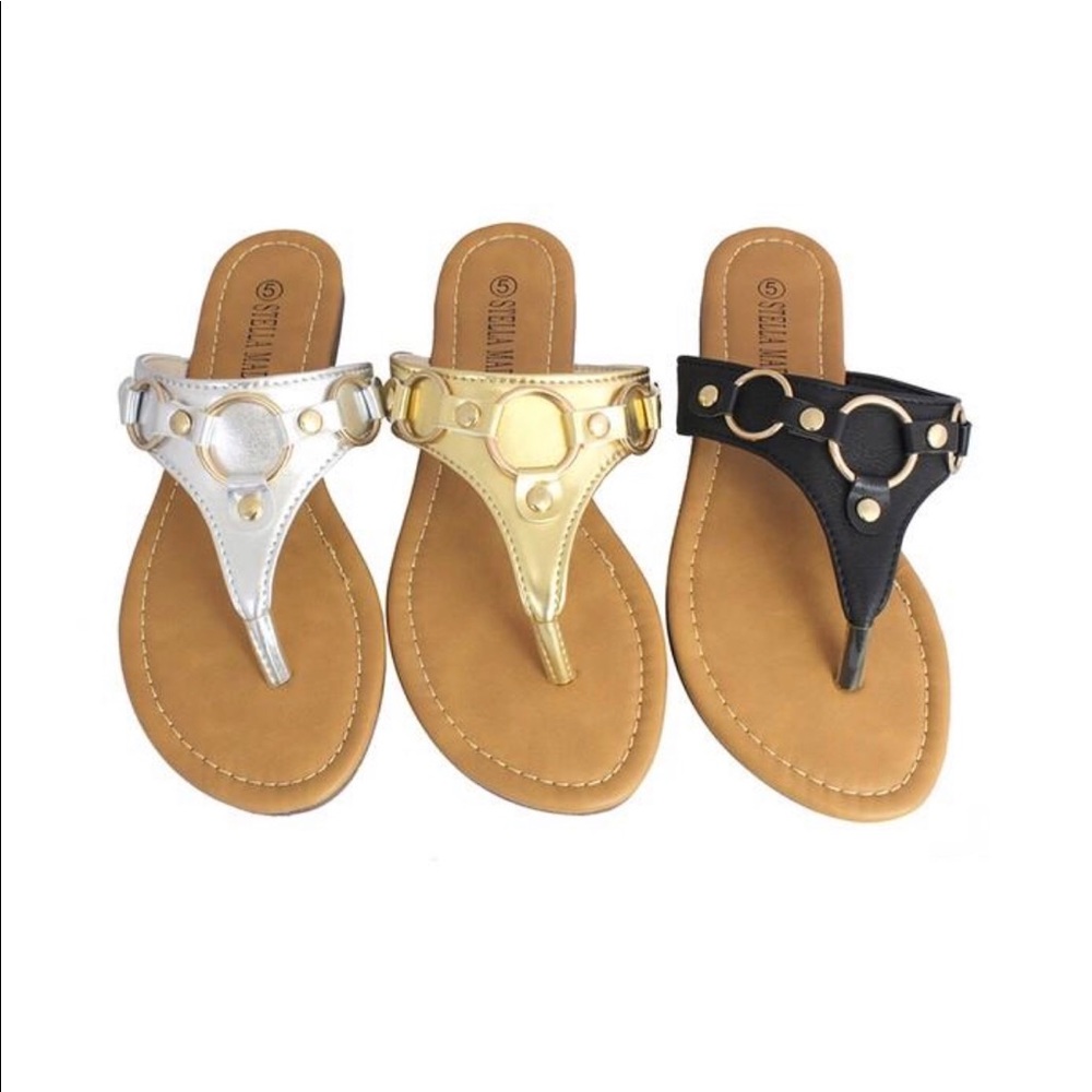 Gold Faux Leather Flip Flops